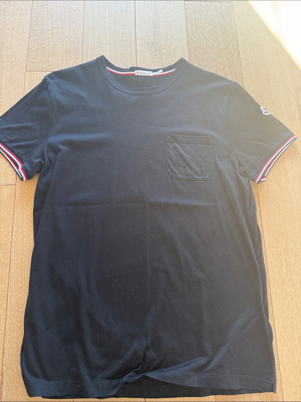 Moncler Black Short-Sleeve Pocket Tee with Tricolor Trim